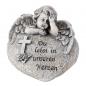 Preview: Grabherz mit Engel – Gedenkstein mit Spruch „Du lebst in unseren Herzen“ – wetterfestes Dekoherz für das Grab, ca. 8x11,5 cm – Grabschmuck mit Kreuz & Rosen
