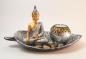 Preview: Buddha Teelicht Set Budda Figur Feng Shui Lotussitz Statue Deko gold NEU