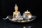 Preview: Buddha Teelicht Set Budda Figur Feng Shui Lotussitz Statue Deko gold NEU