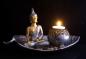 Preview: Buddha Teelicht Set Budda Figur Feng Shui Lotussitz Statue Deko gold NEU