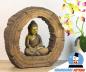Preview: Wunderschöne detailreiche  Buddha Skulptur im Lotus-Sitz in Holzscheibe 40cm hoch
