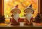 Preview: Herbstdeko Figuren Wichtel mit Pilzhut | 2er Set Polyresin 15cm stabil & langlebig