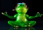 Preview: Frosch Deko mit Locken Yoga Peace Zeichen Joint 18cm Figur meditiert Garten NEU