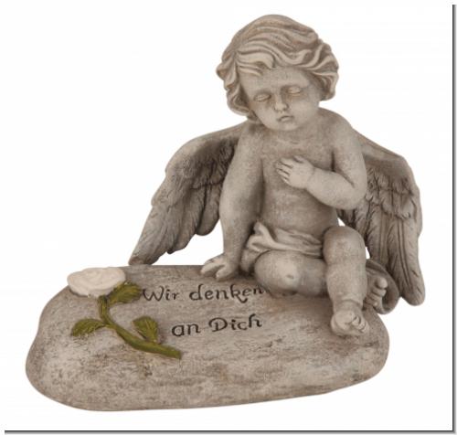 Engel Trauerfigur „Wir denken an Dich“ – Wetterfestes Polyresin für Grab & Garten