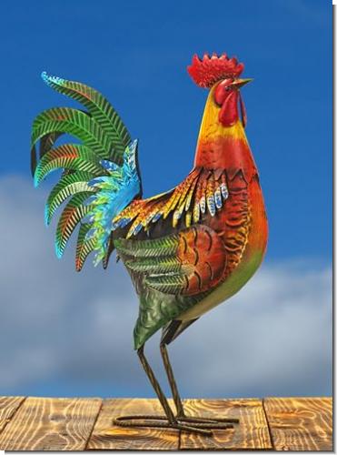 Gartenfigur Hahn Volker Metall Vogel bunt