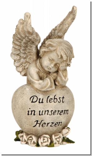 Grabengel mit Herz „Du lebst in unserem Herzen“ – wetterfest