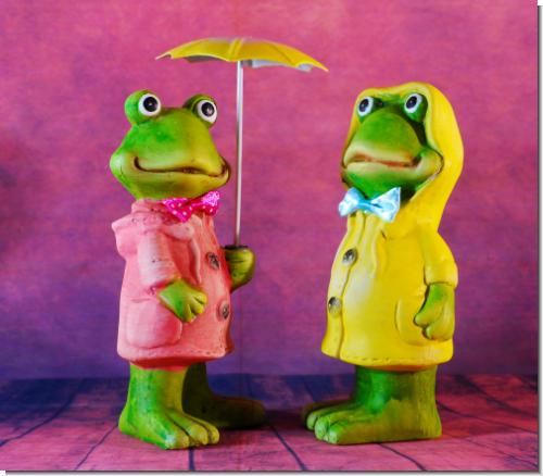 Dekofiguren Frosch Frösche mit Regenschirm Garten Regenjacke Paar - Balkon