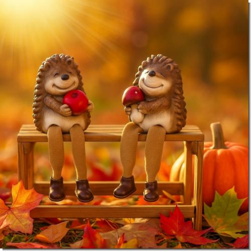 Igel Kantenhocker Set aus Keramik (2 Stück) – Herbstdeko & Geschenkidee