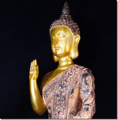 Buddha Thai Lotus Figur Resin gold 28cm groß Kunststein