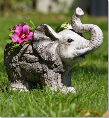 Großer Pflanztopf Elefant Tröti 40cm Kunststein Gartenfigur Deko Statue