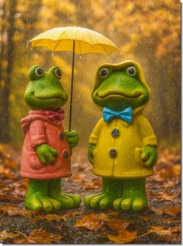Dekofiguren Frosch Frösche mit Regenschirm Garten Regenjacke Paar - Balkon