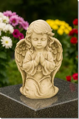 Wetterfester Grabengel aus Polyresin – ca. 24 cm hoch, 16 cm breit – betender Engel als Grabschmuck und Dekoration für draußen