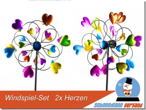 Set 2x Windrad Herz 33/126 cm Gartenstecker Windspie