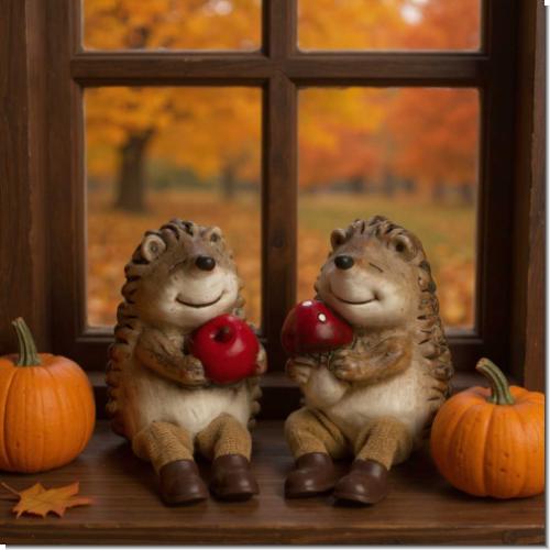 Igel Kantenhocker Set aus Keramik (2 Stück) – Herbstdeko & Geschenkidee