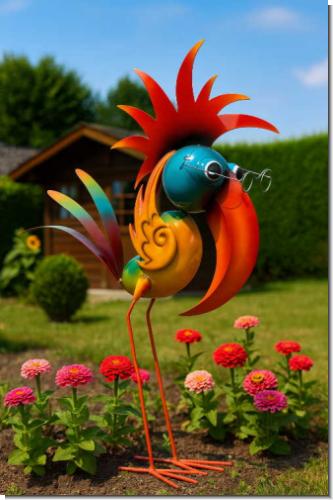 Dr. Vogel Figur Garten Metall bunt 55cm groß witzig Gartenfigur Gartendeko