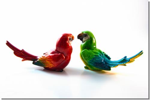 Papagei Figuren Set rot grün Ara Kunststein Pacco und Tacco Deko Garten Balkon