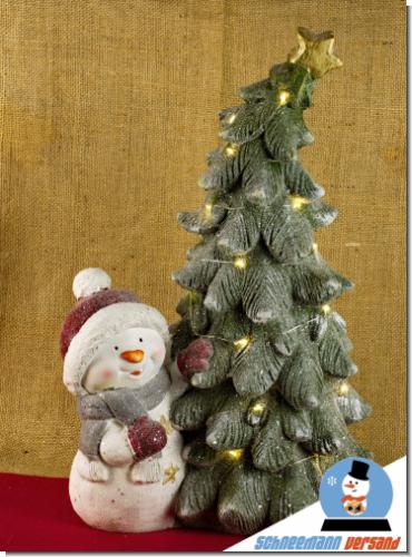 LED Winter Deko Schneemann Micha mit seinem Weihnachtsbaum... 50cm Weihnachtsbaum mit LED Beleuchtung