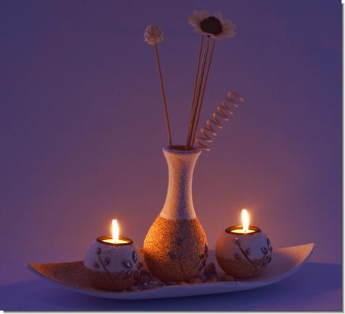 Schöne große Deko-Schale mit 2 Teelichthaltern und Vase