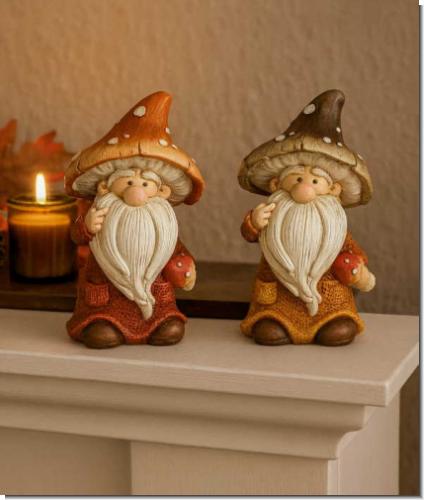 Herbstdeko Figuren Wichtel mit Pilzhut | 2er Set Polyresin 15cm stabil & langlebig