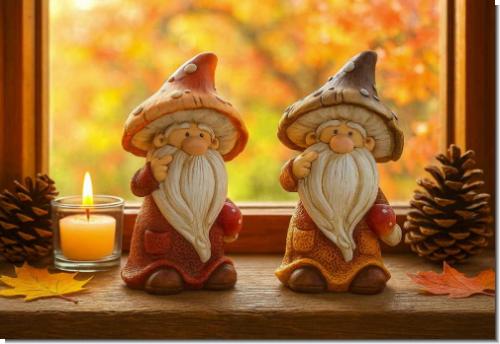Herbstdeko Figuren Wichtel mit Pilzhut | 2er Set Polyresin 15cm stabil & langlebig