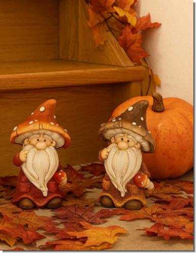 Herbstdeko Figuren Wichtel mit Pilzhut | 2er Set Polyresin 15cm stabil & langlebig