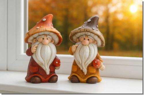 Herbstdeko Figuren Wichtel mit Pilzhut | 2er Set Polyresin 15cm stabil & langlebig