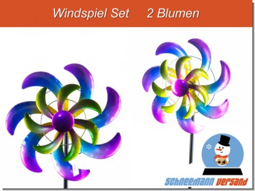 Set 2x Windrad Blüte 25/110 cm Gartenstecker Windspiel Gartendeko Blumenstecker