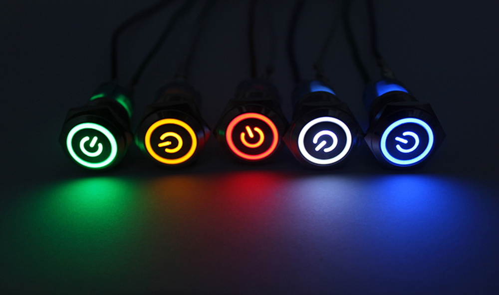 Taster oder Schalter 12V mit LED Beleuchtung (in 5 Farben), 2 Größen (12  oder 16mm) auswählbar (12mm Schalter, Blau)