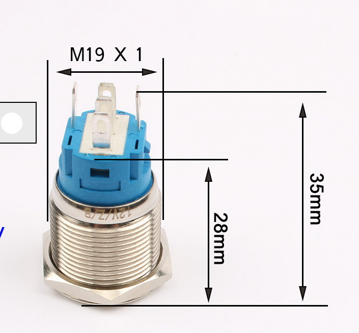 19mm 12V KFZ Auto Schalter Drucktaster Taster LED Beleuchtet Blau HY