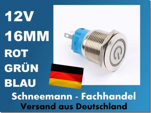 19mm 12V KFZ Auto Schalter Drucktaster Taster LED Beleuchtet Grün HY 