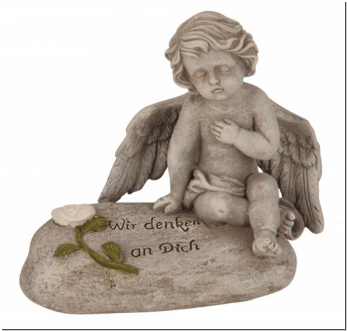 Engel Trauerfigur „Wir denken an Dich“ – Wetterfestes Polyresin für Grab & Garten