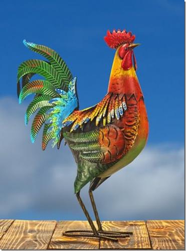 Gartenfigur Hahn Volker Metall Vogel bunt