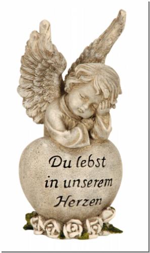 Grabengel mit Herz „Du lebst in unserem Herzen“ – wetterfest