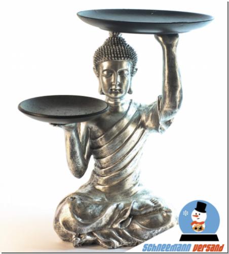 40cm Große wunderschöne detailreiche  Buddha Skulptur mit Tablett als Deko oder Beistelltisch Blumenständer usw.  Material: Polyresin / Kunstharz  Farbe : grau schwarz