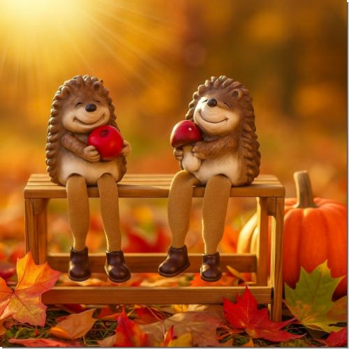 Igel Kantenhocker Set aus Keramik (2 Stück) – Herbstdeko & Geschenkidee