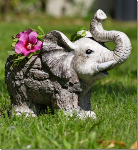 Großer Pflanztopf Elefant Tröti 40cm Kunststein Gartenfigur Deko Statue