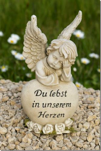 Grabengel mit Herz „Du lebst in unserem Herzen“ – wetterfest