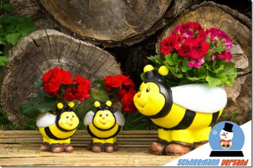 Lustige Dekofiguren Bienen Olli & Bobbi Garten Pflanztopf Balkon 20cm Handbemalt