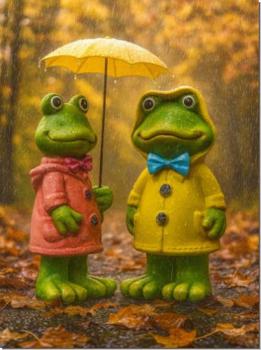 Dekofiguren Frosch Frösche mit Regenschirm Garten Regenjacke Paar - Balkon