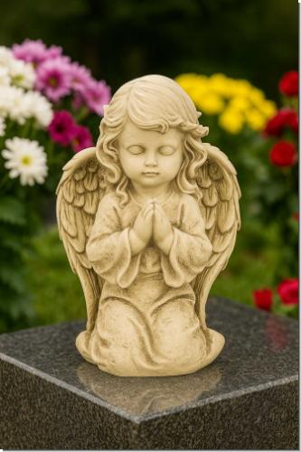 Wetterfester Grabengel aus Polyresin – ca. 24 cm hoch, 16 cm breit – betender Engel als Grabschmuck und Dekoration für draußen
