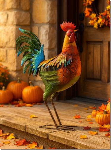 Gartenfigur Hahn Volker Metall Vogel bunt
