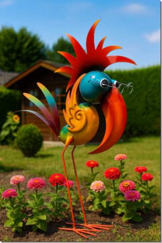 Dr. Vogel Figur Garten Metall bunt 55cm groß witzig Gartenfigur Gartendeko