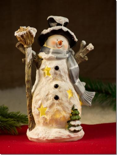Großer Schneemann Steven mit Schal 23cm Figur Weihnachten LED Licht Winter Deko