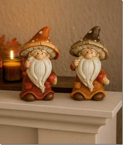 Herbstdeko Figuren Wichtel mit Pilzhut | 2er Set Polyresin 15cm stabil & langlebig