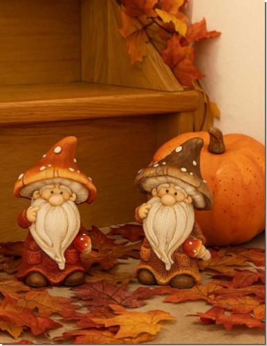 Herbstdeko Figuren Wichtel mit Pilzhut | 2er Set Polyresin 15cm stabil & langlebig