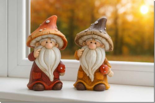 Herbstdeko Figuren Wichtel mit Pilzhut | 2er Set Polyresin 15cm stabil & langlebig