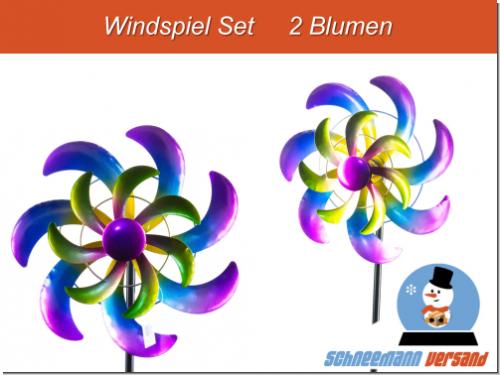 Set 2x Windrad Blüte 25/110 cm Gartenstecker Windspiel Gartendeko Blumenstecker