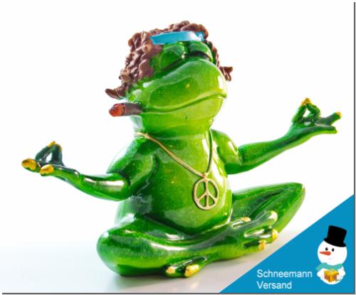 Frosch Deko mit Locken Yoga Peace Zeichen Joint 18cm Figur meditiert Garten NEU
