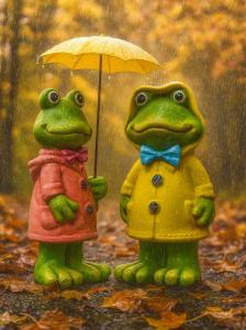 Dekofiguren Frösche mit Regenschirm & Regenjacke