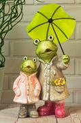 Dekofiguren Frosch Frösche mit Regenschirm Garten Regenjacke Mama Kind